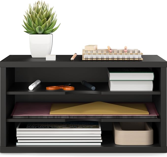 Ballucci File Organizer, 3-Tier Document Paper Sorter, Stackable Wood Desk - Image 9