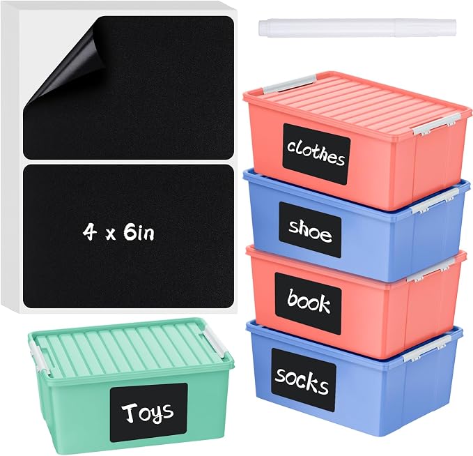 100 Pcs Labels for Storage Bins, 6 x 4 inch Black Large Label Stickers by Thboxes
