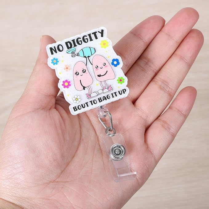 No Diggity Bout to Bag It Up Funny RT Nurse Badge Reel, Cute Lung Retractable - Image 2
