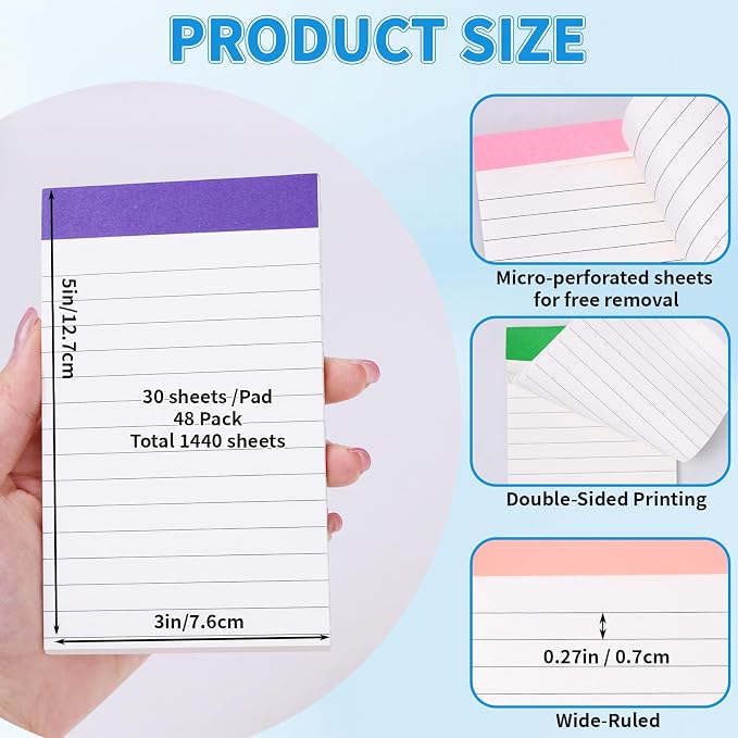 Oleitodh 48 Pack Note Pads 3x5, Rainbow Notepad Mini Memo Pad, 80GSM Lined - Image 2