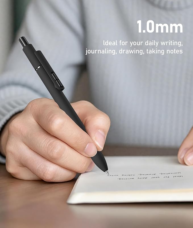 InkSlick- 8 Pcs Black Ballpoint Pens - 1mm Medium Point Black Ink Pens | Smooth - Image 6