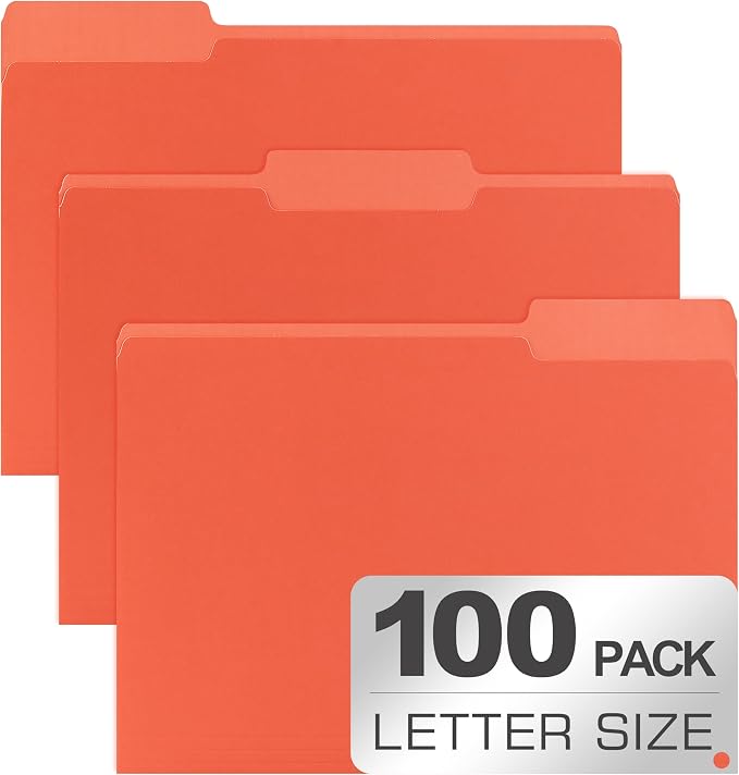 100 Packs Colored File Folders, 1/3 Cut Tabs File Folder, Bright Orange File by Unknown