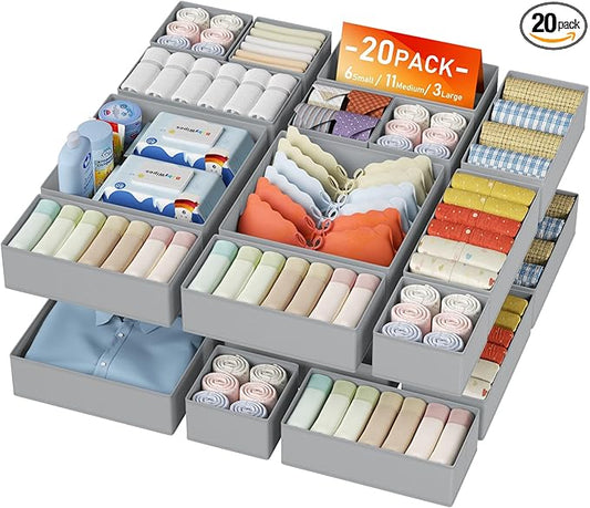 DIMJ Drawer Organizer Clothes - 20 Pack Closet Drawer Organizer Bins for Baby Clothes Storage, Fabric Dresser Organizer for Nursery Bedroom, Foldable Small Drawer Dividers for Underwear Socks-DeskLoop Office
