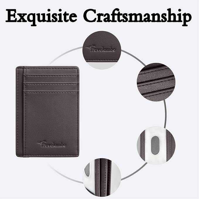 Travelambo Front Pocket Minimalist Leather Slim Wallet RFID Blocking Medium Size - Image 6