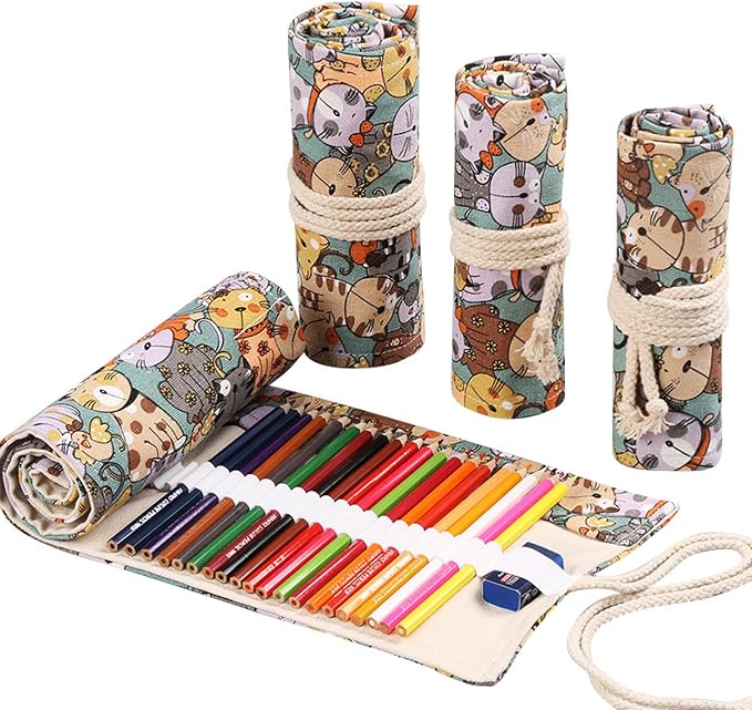 DIYOMR 24/36/72 Slots Pencil Wrap Pencil Rolls, Artist Colored Pencils Roll Up by DIYOMR