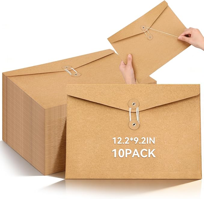 Feifeiya 10 Pack Kraft String Envelope File Folder Brown A4 Letter Size Brown by Feifeiya
