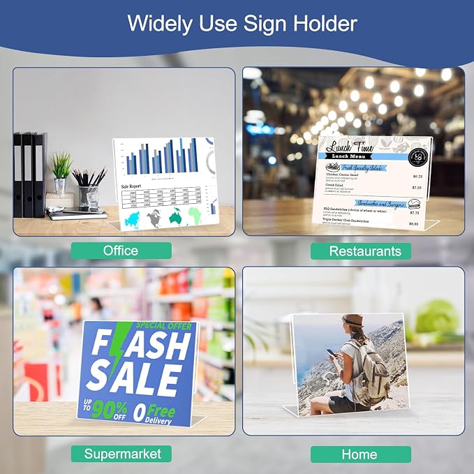 Wbtran Slanted Back Acrylic Sign Holder 8 x 10 Horizontal, Acrylic Stands - Image 4