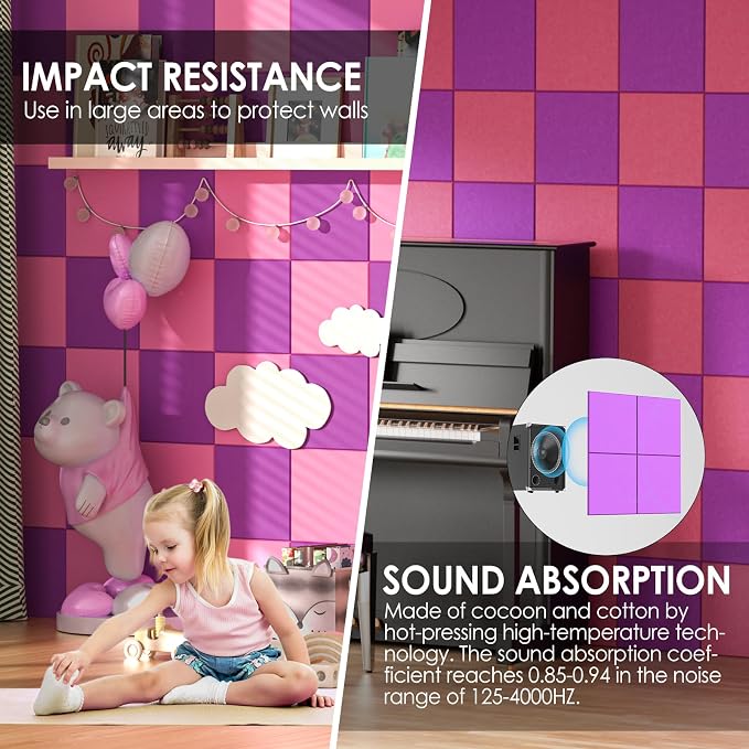 MaxGear Felt Bulletin Board 36" x 24", Rose Pink Felt Wall Tiles Push Pins | - Image 3