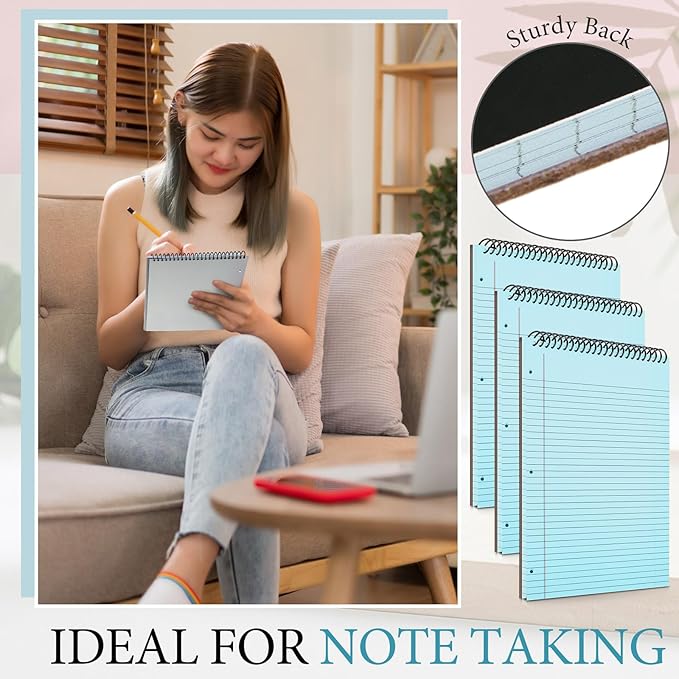 3 Packs 8.5" x 11" Top Spiral Notebook with 3 Hole Punched Legal Pads College Ruled Notepad 50 Sheets Hard Cardboard Paper Wirebound Notepad for Office School Business (Blue)-DeskLoop Office