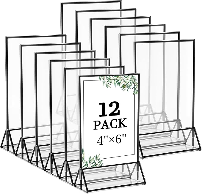 Floroom 12 Pack 4x6 Inch Clear Acrylic Sign Holders, Double-Sided Black Display by Floroom