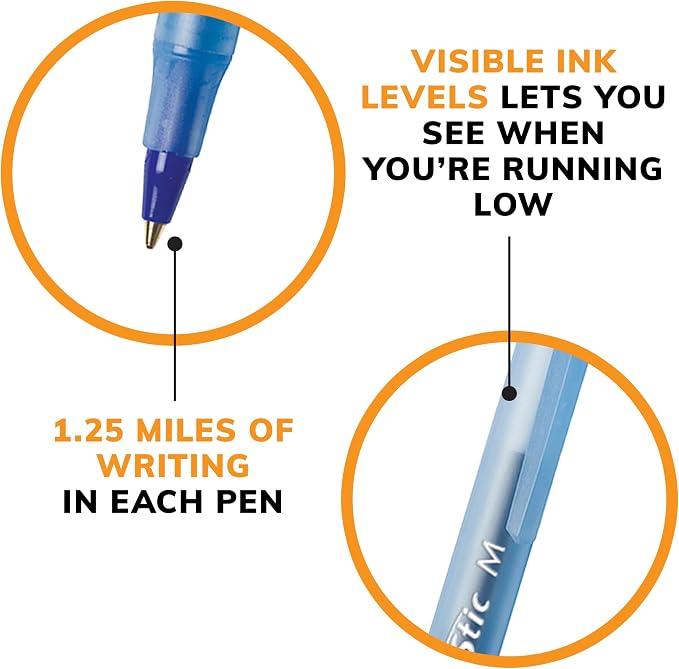 BIC Round Stic Xtra Life Blue Ballpoint Pens, Medium Point, Flexible Round - Image 7
