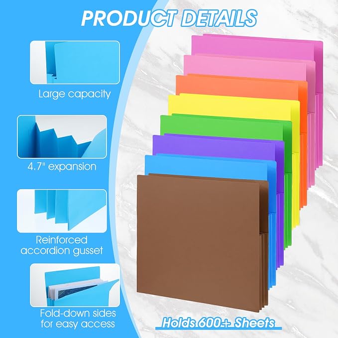 8 Pcs Expanding File Pockets, Letter Size, Accordion File Folders, 4.7 Inch - Image 3