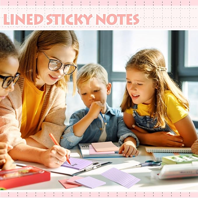 Yexiya 64 Pcs Lined Sticky Notes Self Stick Notes with Lines Bright Assorted Colors Sticky Pad for Home Office Products Post Memos, 1920 Sheets(4 x 6 Inch, 3 x 3 Inch,Fashion Color)-DeskLoop Office