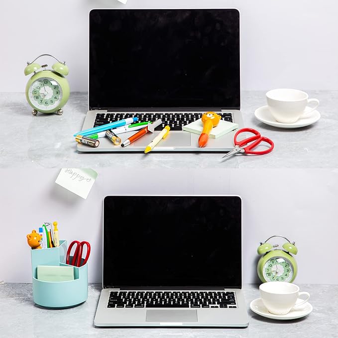 Desk Pencil Pen Holder, 3-Slot 360 Spinning Desk Organizer, Cute Pencil Cup Pot - Image 4