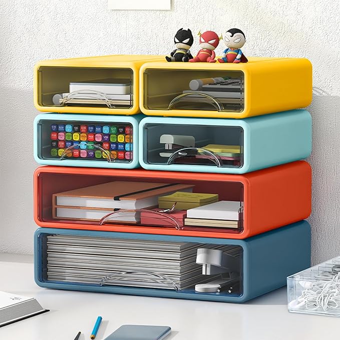 Desk Organizer with Drawers, Stackable Storage Drawers with Compartments - Image 2
