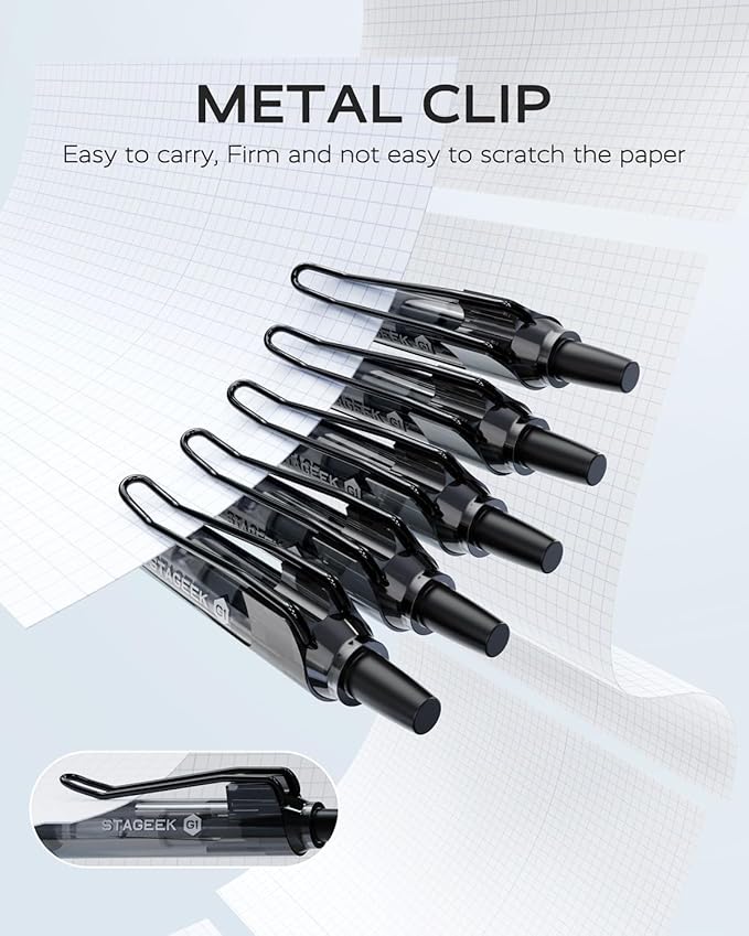 12 Pack Black Gel Pens, Quick Dry Black Ink Pens, 0.5mm Fine Point Retractable Smooth Writing Pens for Journaling, Writing, Business Gel Pen for Office School & Home Supplies(Black)-DeskLoop Office