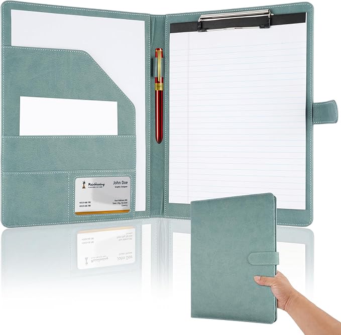 Professional Padfolio with Clipboard, Faux Leather Portfolio Folder Binder by MOWPOG