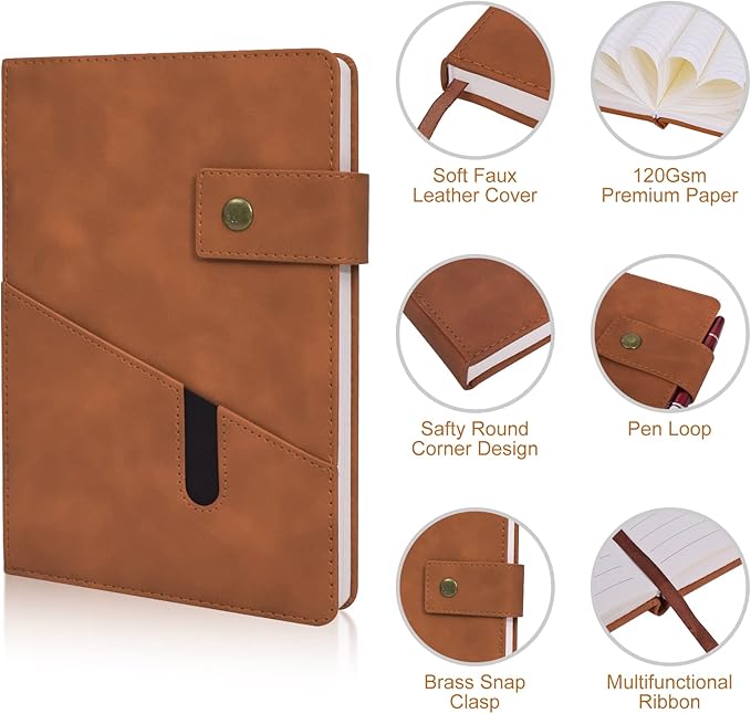 A5 Lined Leather Journal Notebook,Hardcover Journal Set with Pen and Gift Box,100Pages 100gsm Thick Ruled Paper Daily Diary for Men Women School,Travel,Business,Work,Writing 5.9" X 8.4"-DeskLoop Office
