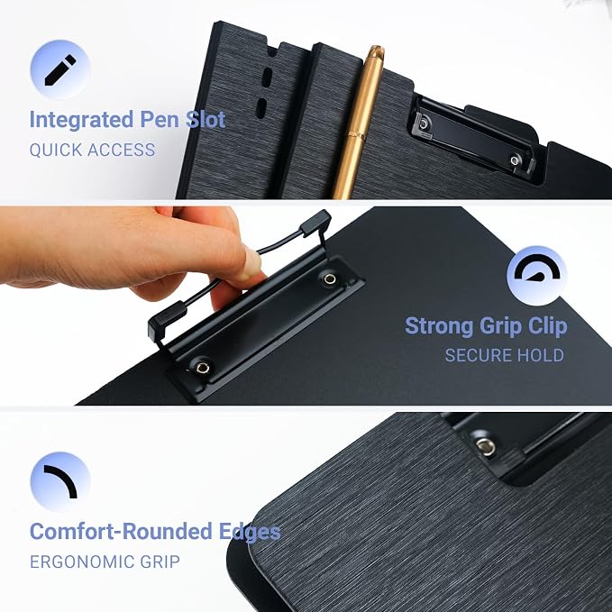 Clipboard Folder, with Dual Metal Clips, Embossed-Texture, Folding 360° Rotating - Image 3