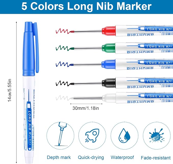 Thboxes 10 Pack Long Nib Marker, 35mm Long Head Deep Hole Markers Waterproof - Image 3