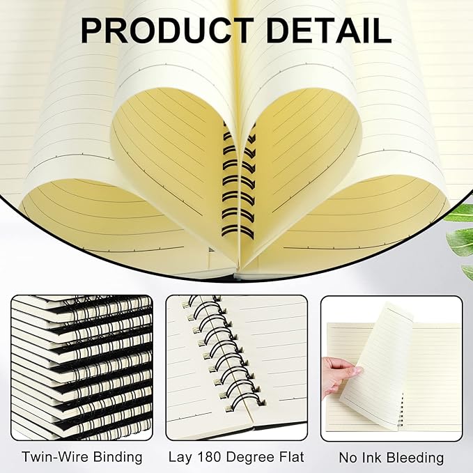 Yahenda 180 Pcs Spiral Notebook Bulk A5 Journal Lined 8.3'' x 5.5'' Writing Composition Paper Small Notepad Subject Notebook for Students Office Business Back to School Supplies (Black)-DeskLoop Office
