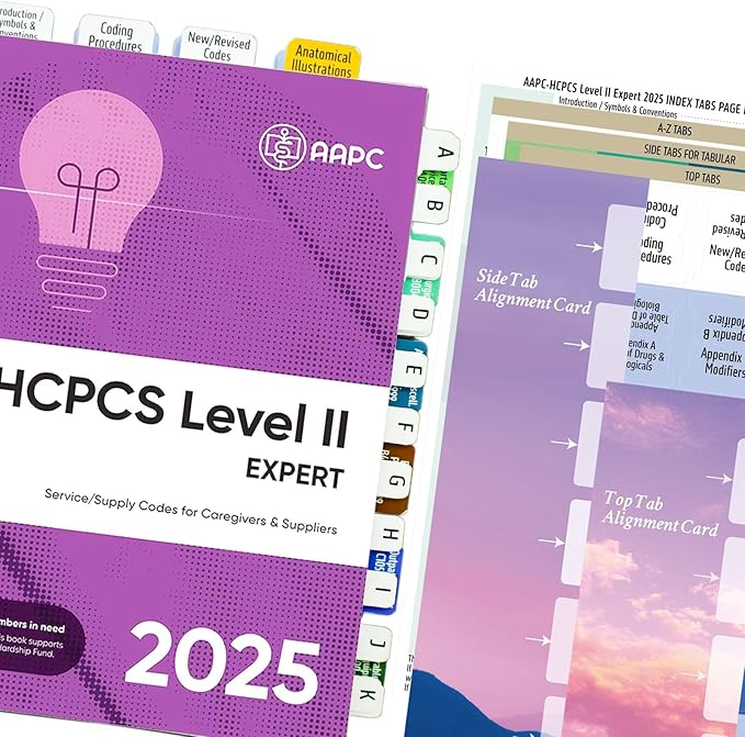 Index Tabs for HCPCS Level II Expert 2025 (AAPC Version), Laminated and Color-Coded HCPCS 2025 Book Tabs, with Clear Alignment Guide and Bookmark (Book NOT Included)-DeskLoop Office
