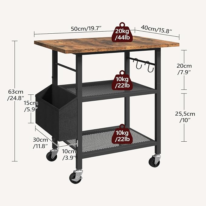 MAHANCRIS 3-Tier Printer Stand, Rolling Printer Table on Wheels, Industrial - Image 3