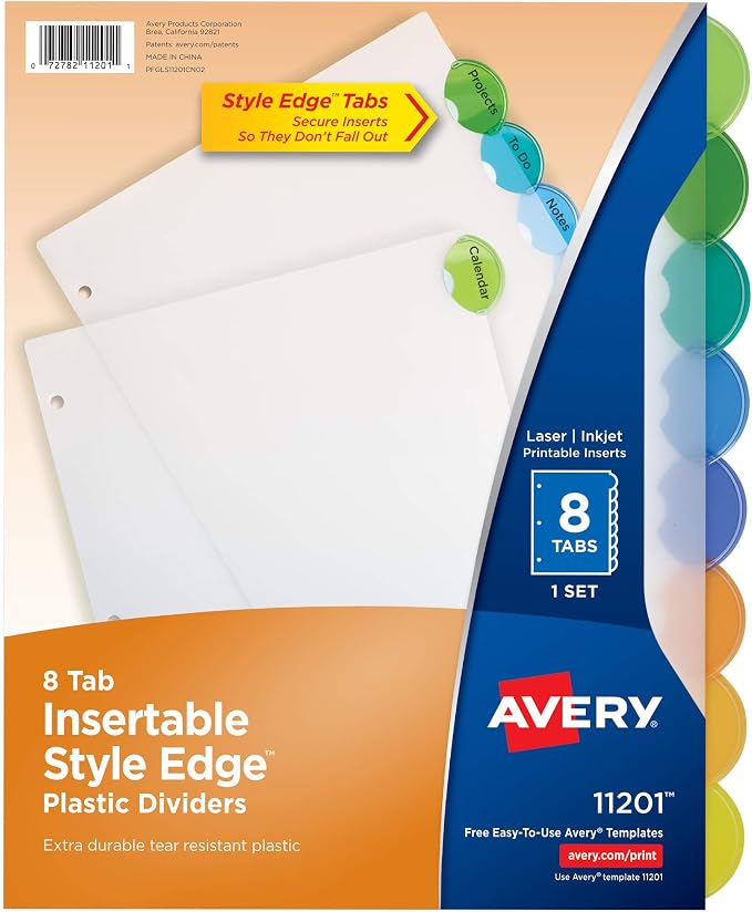 Avery Insertable Style Edge Plastic Dividers by Avery