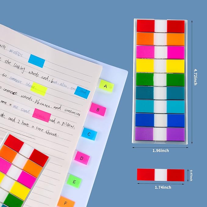 Ericter 1440 Pcs Sticky Tabs Book Tabs Page Markers Tabs, Sticky Note Tabs Colored Writable and Repositionable Index Tabs, Tabs for Annotating Books, Page Tabs-DeskLoop Office