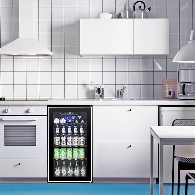 Antarctic Star Beverage Refrigerator Cooler -120 Can Mini Fridge Glass Door for Soda Beer or Wine Constant Glass Door Small Drink Dispenser Clear Front Door for Home, Office Bar 3.2cu.ft-DeskLoop Office
