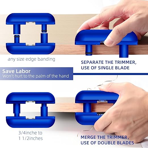 GSCIT Club Edge Banding Trimmer, with Tungsten Carbide Blades, Hand Planer Edge Bander for Burrs,Edge Corner Planer,Wood Chamfering Fillet Scraper,Edge Banding Cutter for PVC ABS Melamine (Blue)-DeskLoop Office