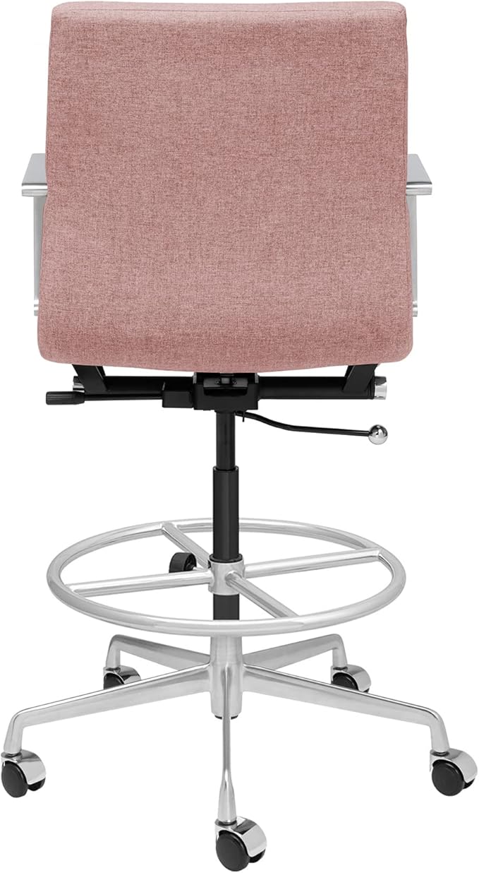 Laura Davidson Furniture SOHO II Ribbed Drafting Chair for Standing Desks, Standing Desk Chair - Ergonomically Designed, Draft Height, Arm Rest & Cushion, Made of Fabric, Coral Pink Fabric-DeskLoop Office