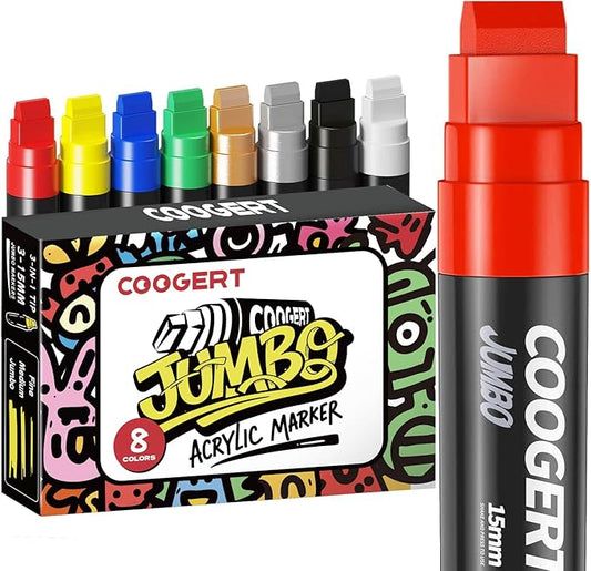 Coogert 8 Colors Jumbo Poster Markers, 15MM Thick Permanent Acrylic Graffiti by CoogertPaintPens