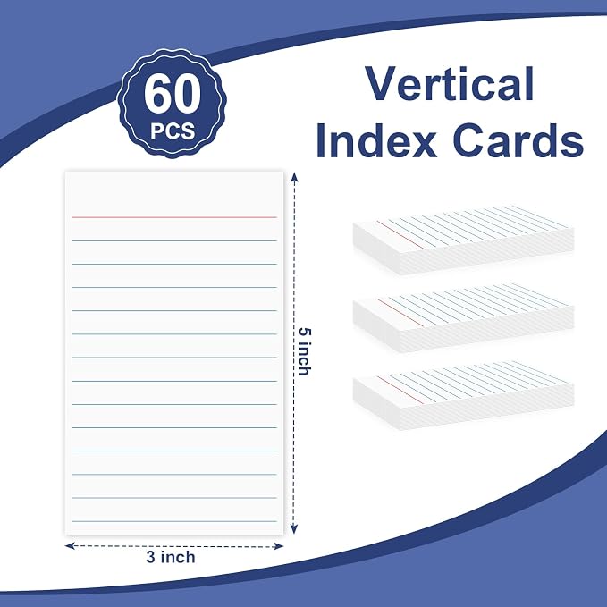 60 Pack 3 x 5 Index Cards Vertical Ruled Thick White Index Cards Lined Flash - Image 2