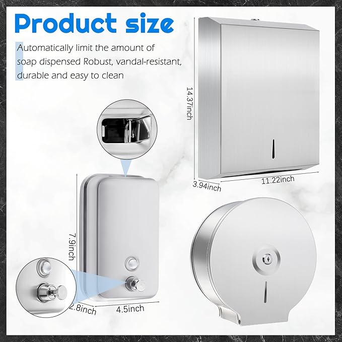 3 Pcs Commercial Sanitary Napkin Receptacle and Paper Towel Dispenser Set Include 1 Wall Mounted Tampon Holder and 1 Stainless Steel Paper Towel Holder (1000 ml,Style 5)-DeskLoop Office