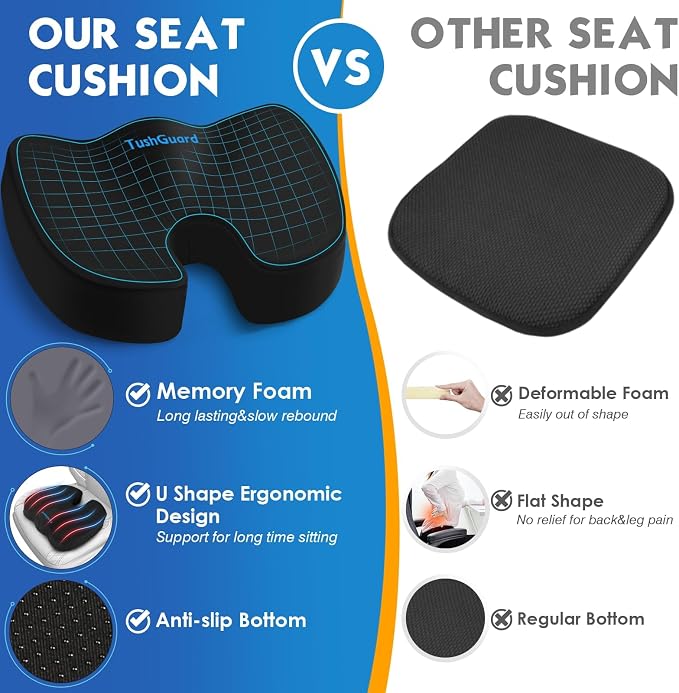 TushGuard Seat Cushion for Office Chair Memory Foam Non-Slip Cushion Back - Image 4