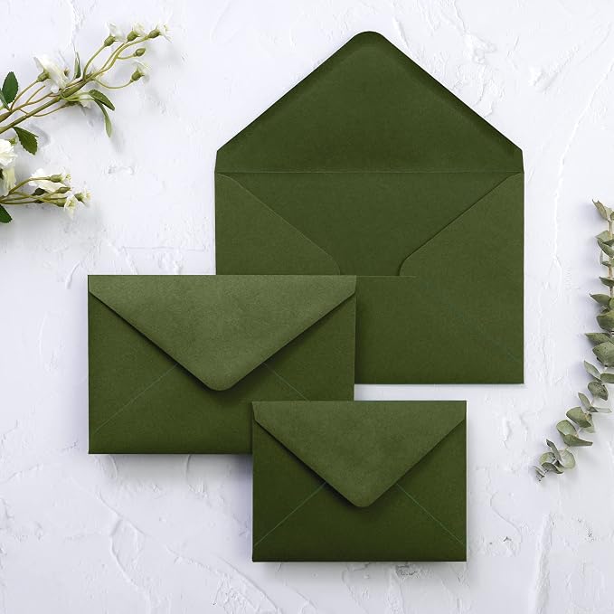 PONATIA 50 Pack Small Envelopes, 3.62 x 5.12'' Olive Green Envelopes Perfect - Image 6