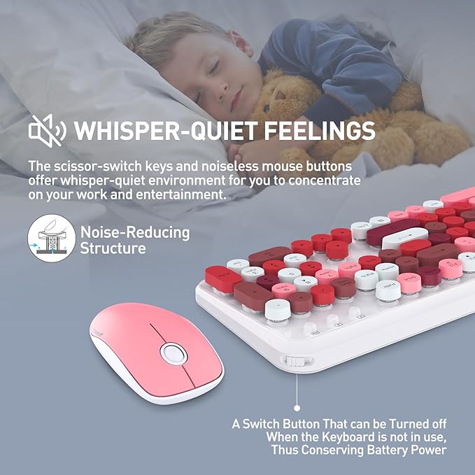 FOPETT 2.4GHz Wireless Keyboard and Mouse Set with Switch Button - Full-Size Keyboard - Compatible for Windows/Laptop/PC/Notebook/Smart TV and More - White Colorful-DeskLoop Office