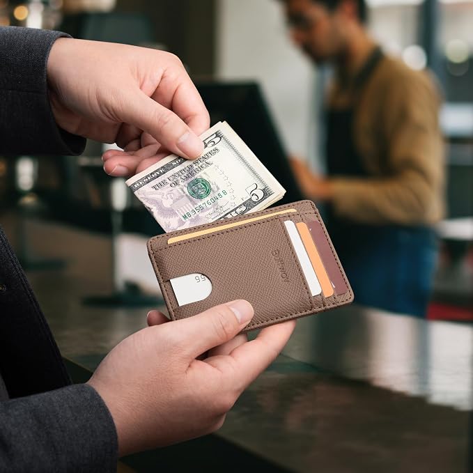 Buffway Slim Minimalist Front Pocket RFID Blocking Leather Wallets - Image 6