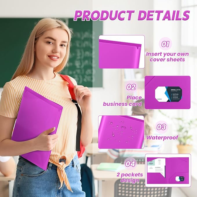 Henoyso 36 Pack Fluorescent Purple Plastic Folders - Image 3