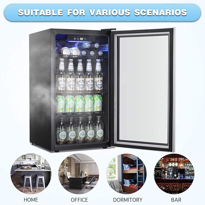 Antarctic Star Beverage Refrigerator Cooler -120 Can Mini Fridge Glass Door for Soda Beer or Wine Constant Glass Door Small Drink Dispenser Clear Front Door for Home, Office Bar 3.2cu.ft-DeskLoop Office