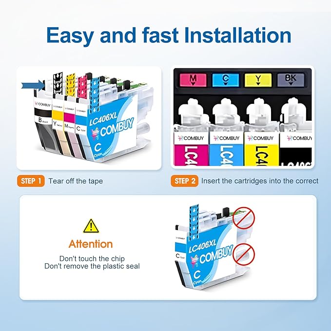 LC406XL Ink Cartridges High Yield Compatible for Brother LC406 Ink Cartridges LC406XL use with Brother MFC-J4335DW MFC-J4535DW MFC-J5855DW MFC-J6555DW Printer (Black Cyan Magenta Yellow 4 Pack)-DeskLoop Office