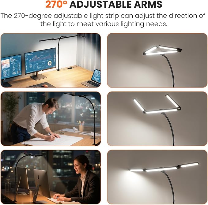 LED Desk Lamp for Office Home, 3 Light Bar Adjustable Desk Light - Image 4