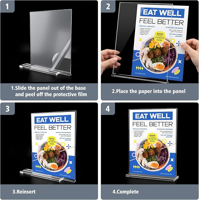 Comix 5x7 Acrylic Sign Holder 12 Pack, Vertical Double-Sided Tabletop Display - Image 5