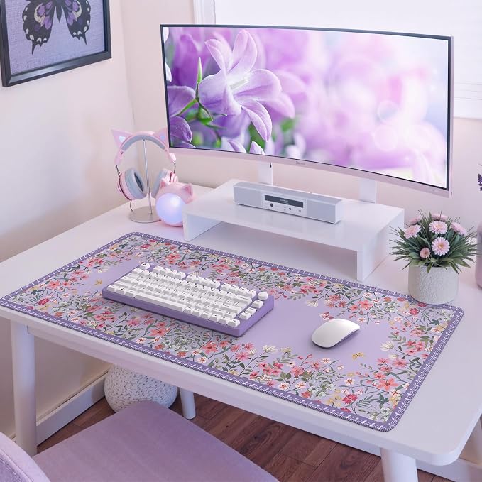 iCasso Desk Mat for Keyboard and Mouse, Cute Desk Pad Large, Anti-Slip Floral - Image 7