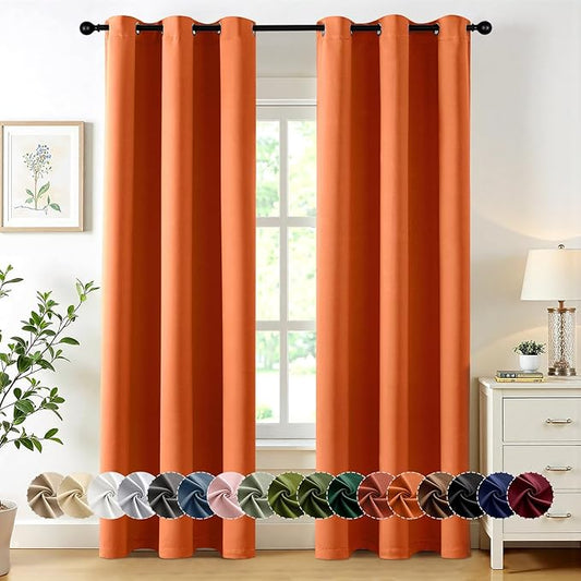 MIULEE Orange Blackout Curtains for Bedroom 72 Inches Long 2 Panels, Thermal Insulated Room Darkening Fall Drapes Grommet Noise Reduction Light Blocking Window Treatments Fall Decor W40 x L72 Inch-DeskLoop Office