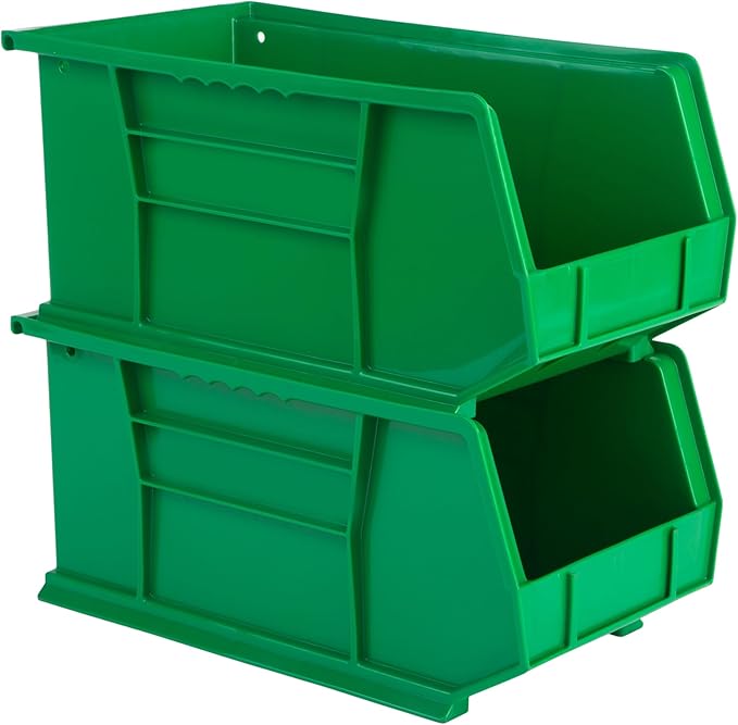 Hudson Exchange 15" x 8" x 7" (6 Pack) Plastic Stackable Storage Bin and Hanging Container, Green-DeskLoop Office