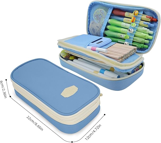 Large Capacity Pencil Case - Durable Zipper Aesthetic Pen Pouch, Big Storage Organizer for School, Office & Travel - Waterproof & Multi-Use (Light Blue)-DeskLoop Office