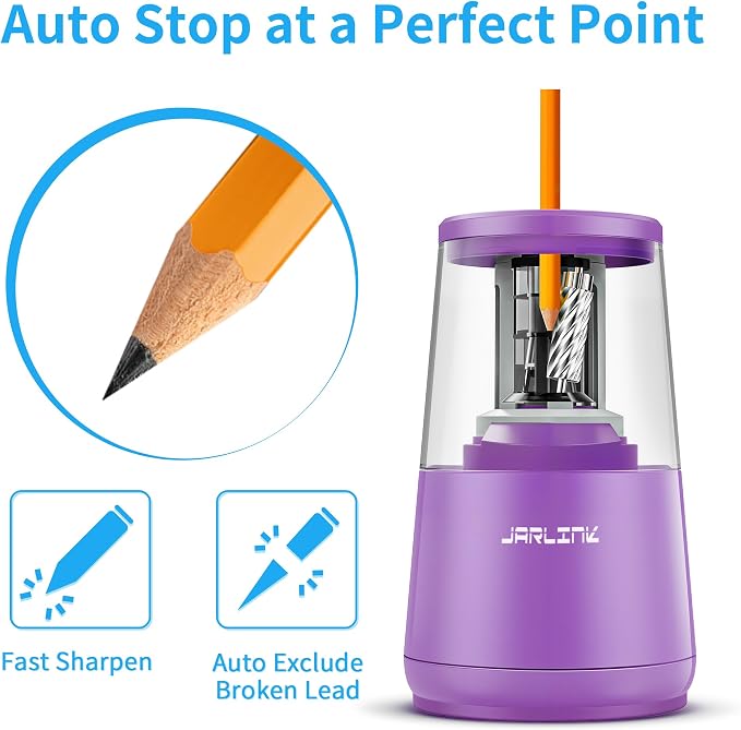 JARLINK Electric Pencil Sharpener, Heavy-Duty Helical Blade to Fast Sharpen - Image 3