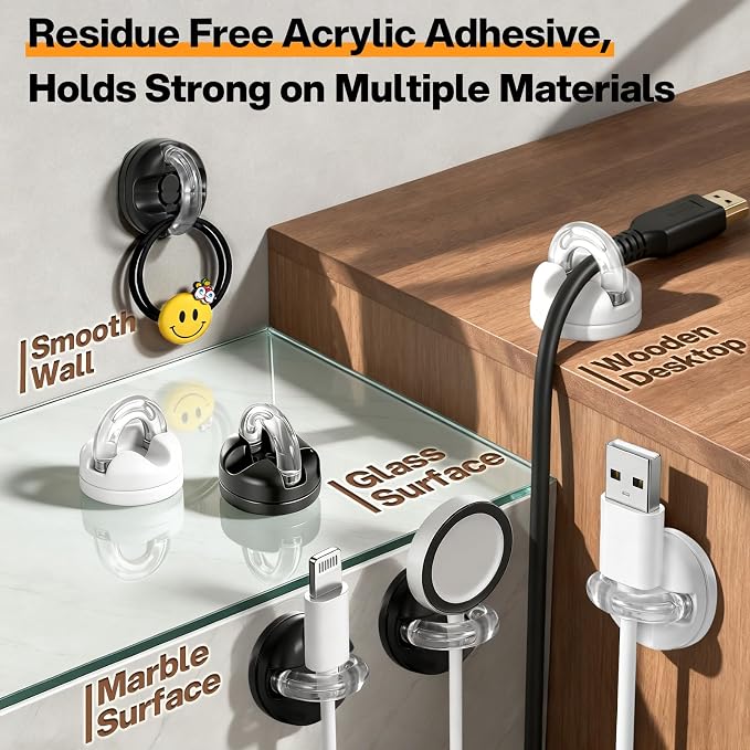 8 Pack 360° Rotatable Magnetic Cable Clips, Adhesive Cord Holder Organizer - Image 4